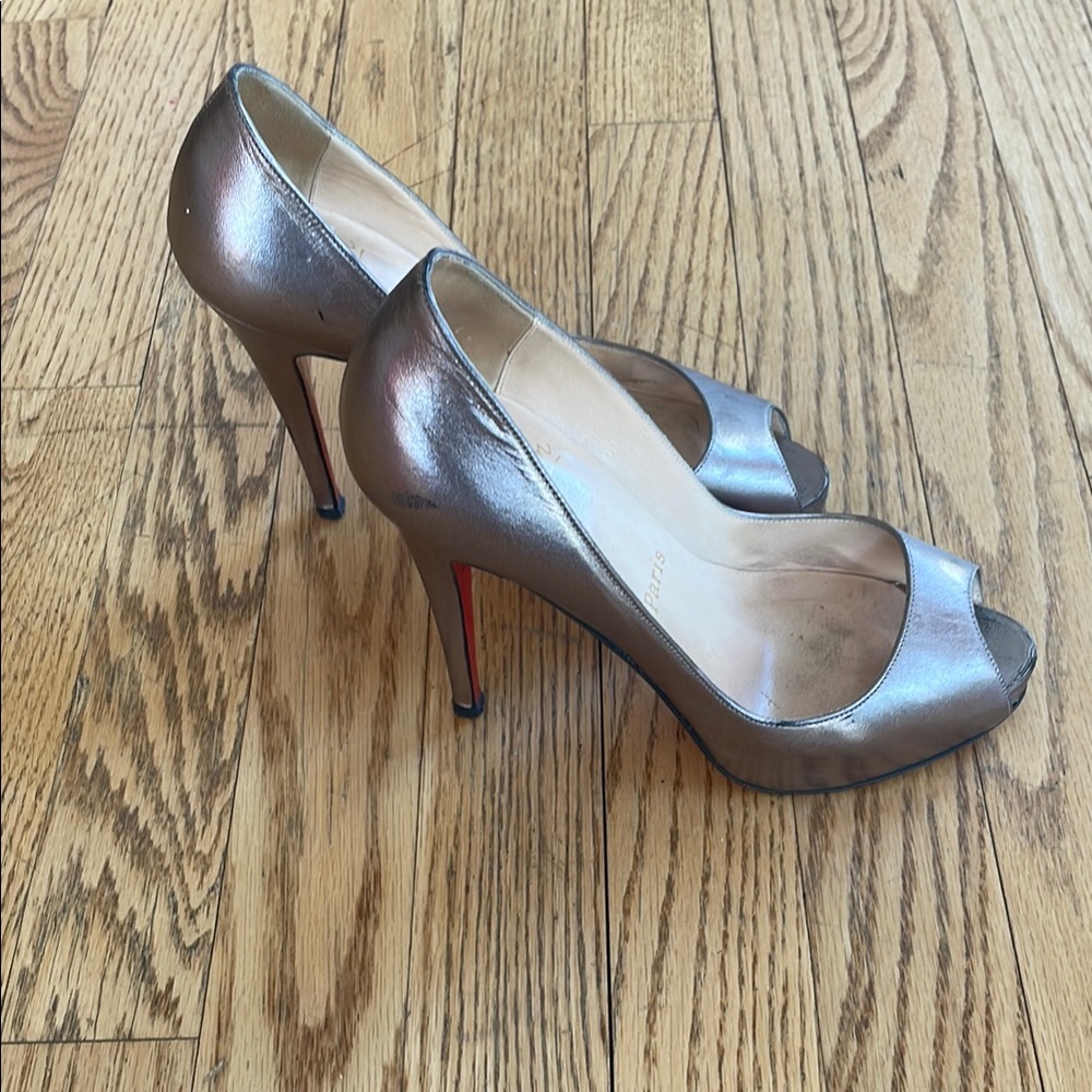 Christian Louboutin Metallic Peep-Toe Heels